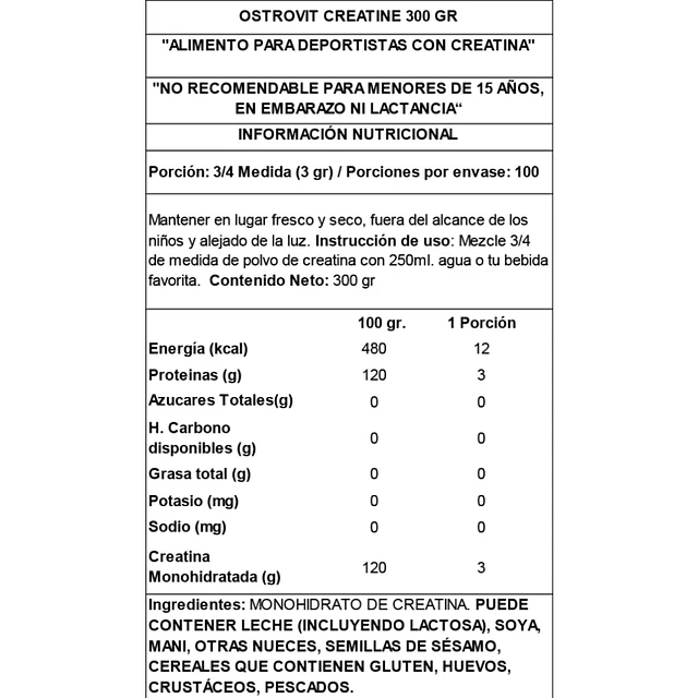 Creatina ostrovit 300 g Sin sabor - Imagen 2