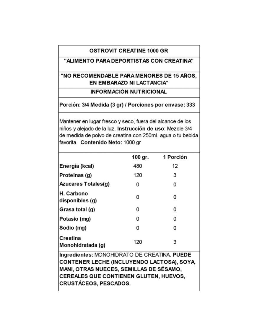 Creatina monohidrato ostrovit 1kg - Imagen 2