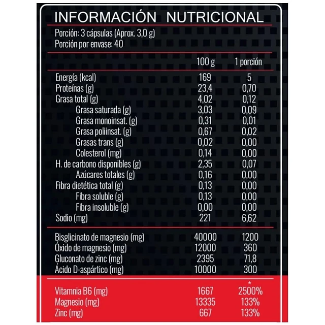 ZMA zinc-magnesio-aspartate 120 capsulas - Imagen 2
